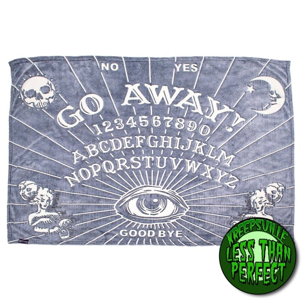 Go Away Oujia Board Glow In The Dark LESS THAN PERFECT Gray Throw Blanket NWT